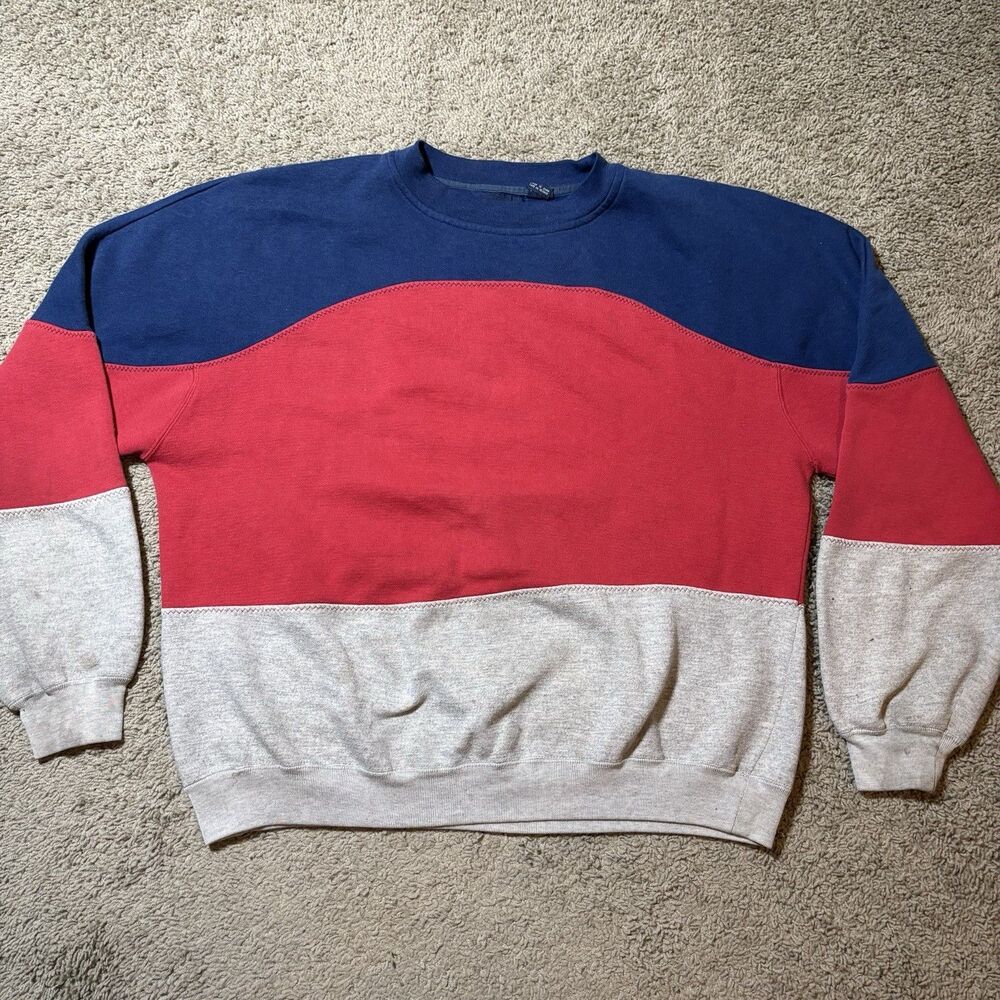 Vintage Towncraft Sweatshirt XL Colorblock Navy Red Grey Pullover 90s Style